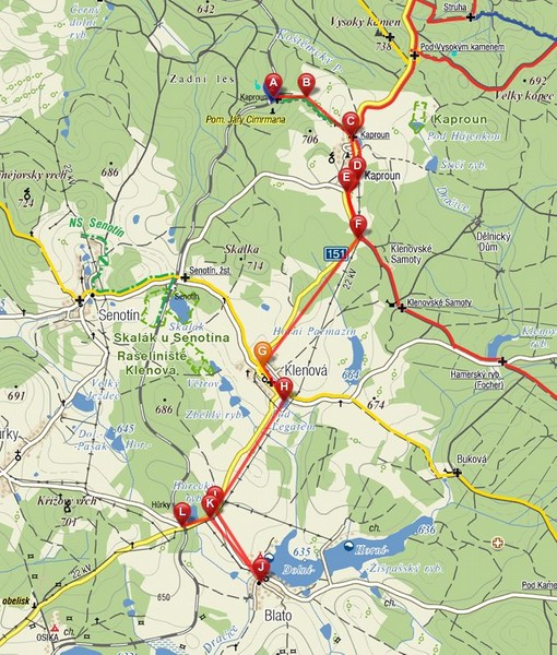 Aktuální trasa výletu v sobotu - Kaproub - Blato - Hůrky